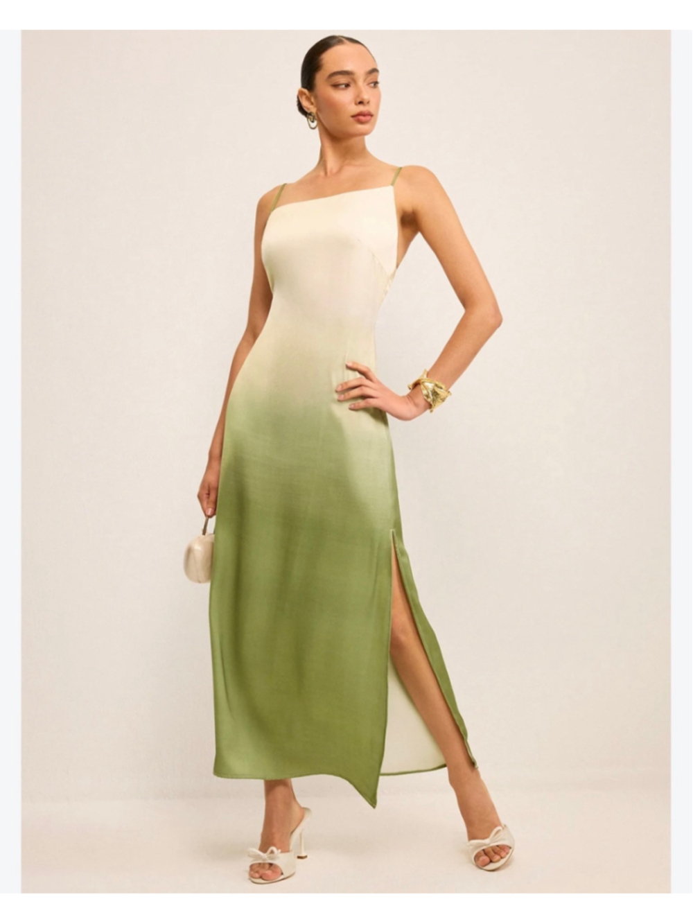 Commense Asymmetrical Open Back Maxi Satin Slip Dress Size S 90s Minimalist